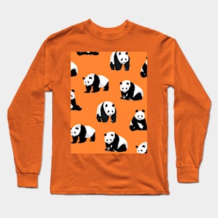 Panda Pattern on Orange Background Long Sleeve T-Shirt